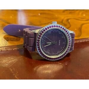 Women's 30mm Kohl's Silver Tone Watch with Purple Face and Crystal Accents